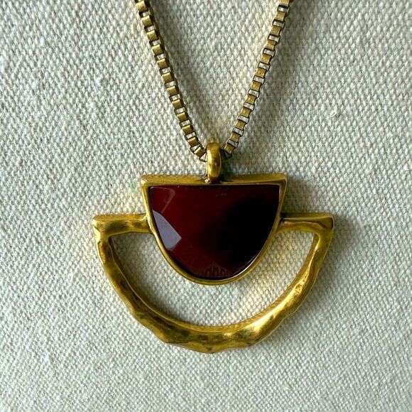 Lucky Brand Signed Reversible Pendant GoldTone Long Box Chain Necklace. - Picture 2 of 6